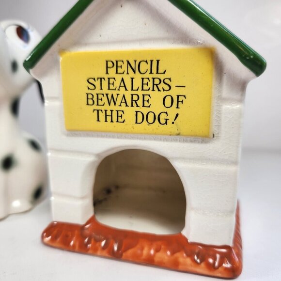 Vintage Pencil Sharpener & Holder MCM Dog & Doghouse Bone China Made In Japan - Picture 12 of 12